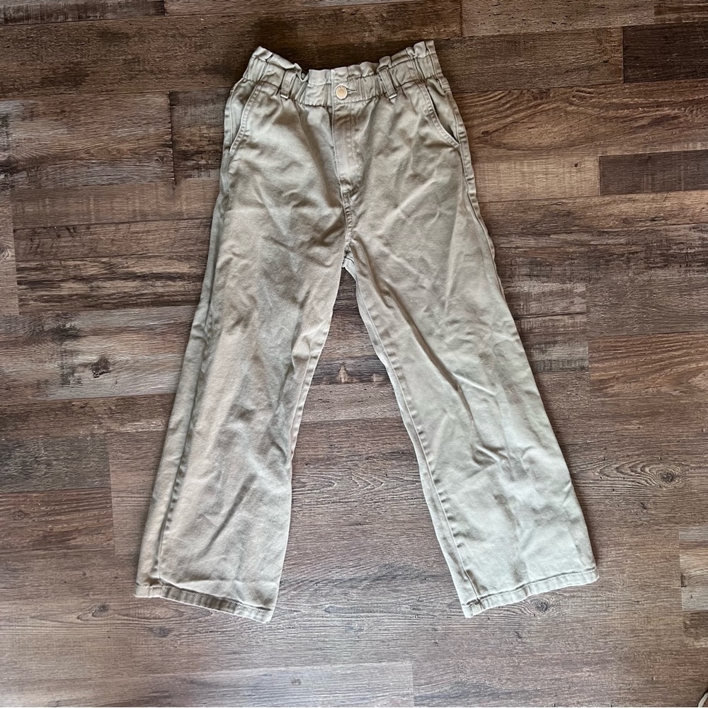 H&M Girls Wide-Leg Paper Bag Pants - Green